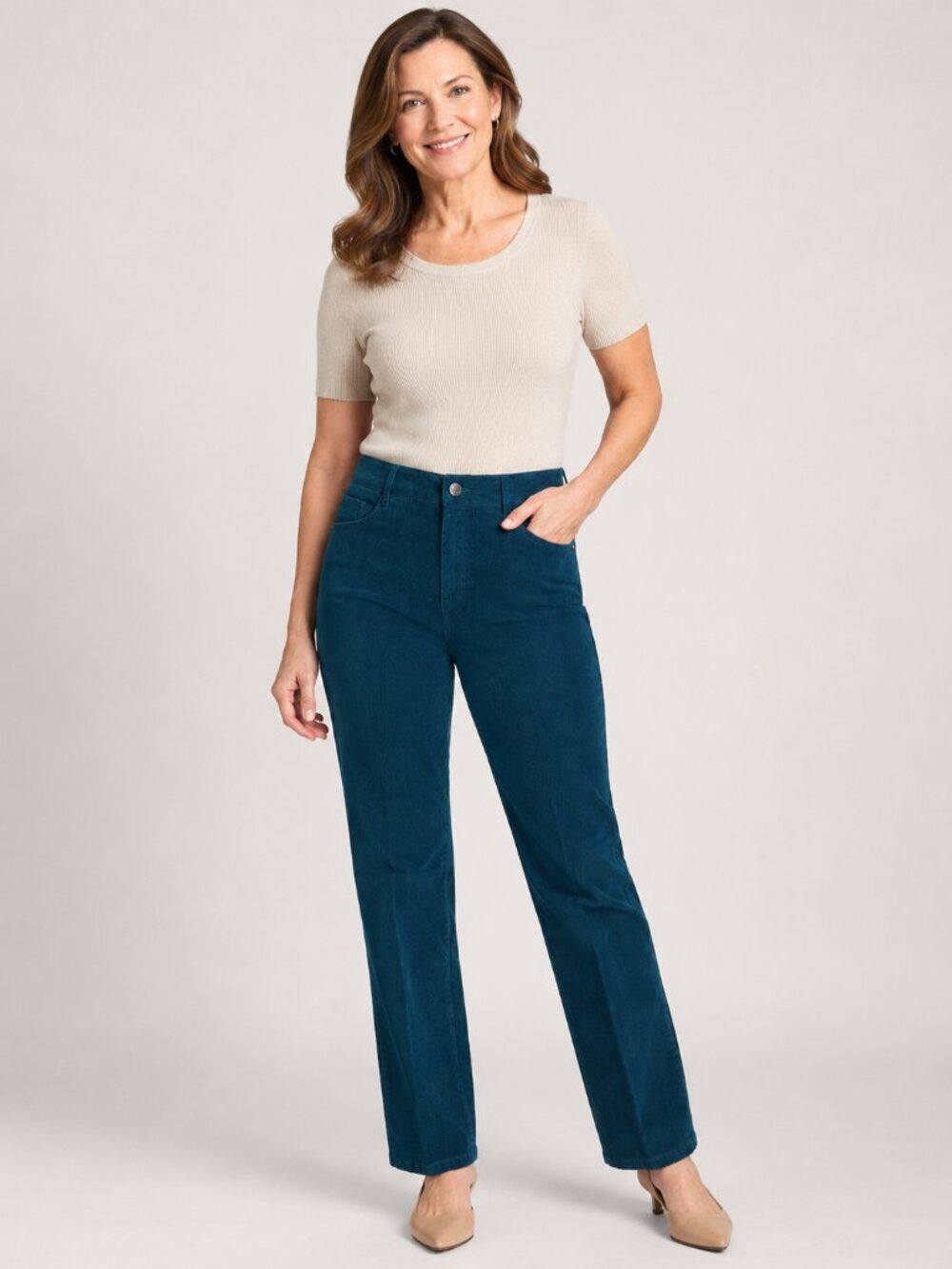Talbots Simply Flattering High Waist Straight Leg Corduroy Pants Teal Size 6